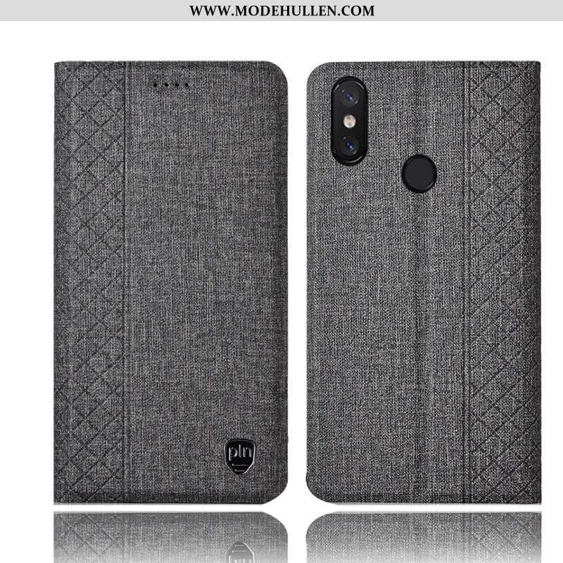 Hülle Xiaomi Mi Max 3 Schutz Baumwolle Und Leinen Folio Mini Anti-sturz Grau