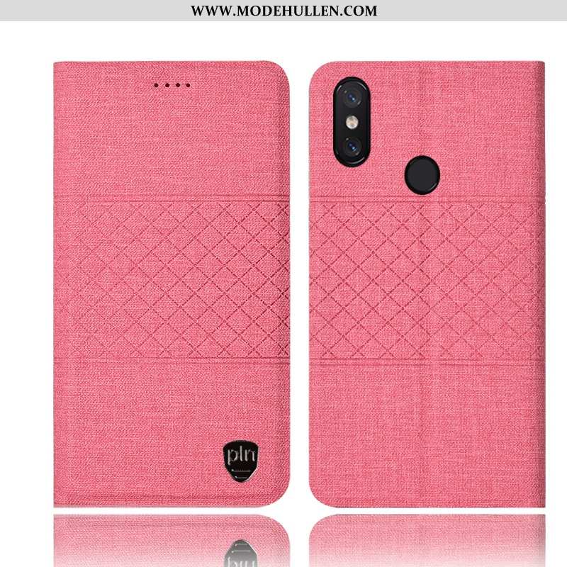 Hülle Xiaomi Mi Max 3 Schutz Baumwolle Und Leinen Folio Mini Lederhülle Anti-sturz Rosa