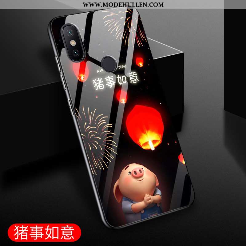 Hülle Xiaomi Mi Mix 3 Glas Persönlichkeit Netto Rot Nette Liebhaber Handy Karikatur Schwarz