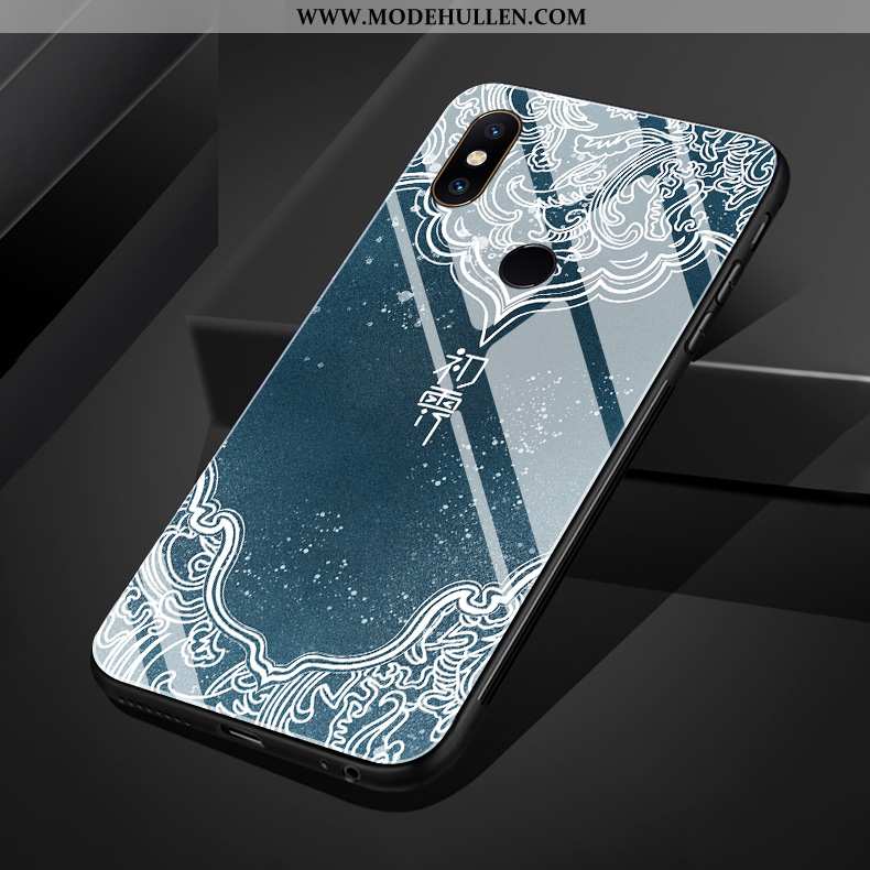 Hülle Xiaomi Mi Mix 3 Glas Silikon Blau Chinesische Art Kunst Einfach