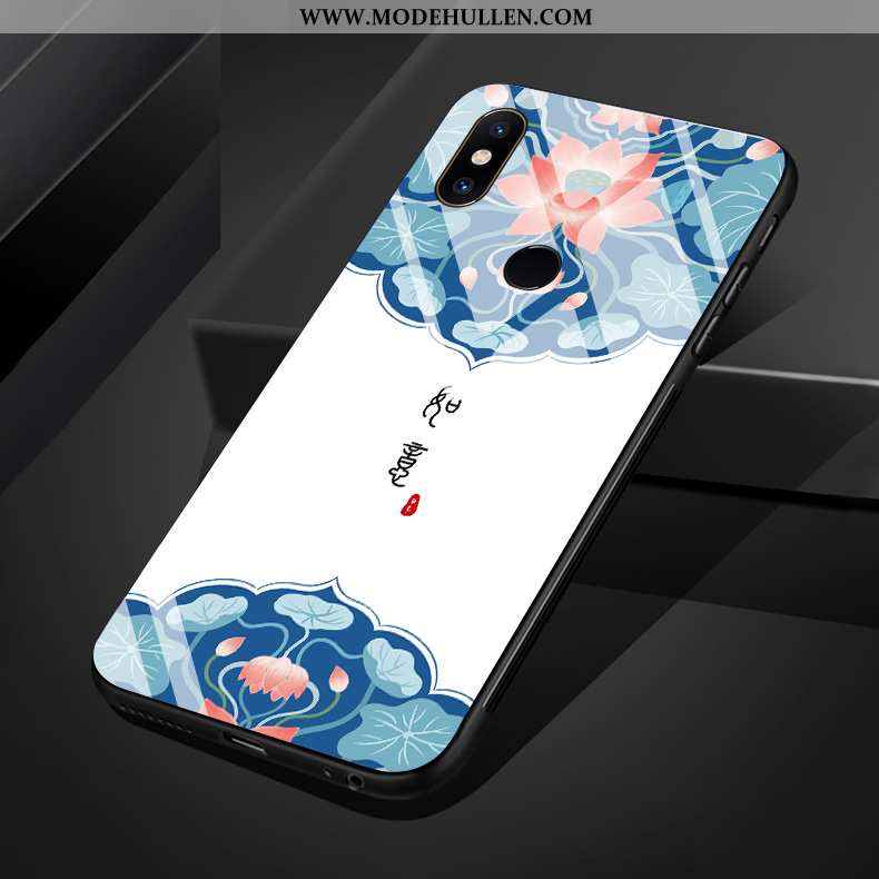 Hülle Xiaomi Mi Mix 3 Glas Silikon Blau Chinesische Art Kunst Einfach