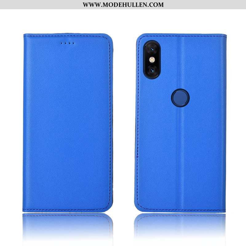 Hülle Xiaomi Mi Mix 3 Weiche Silikon Mini Handy Lederhülle Echt Leder Clamshell Blau