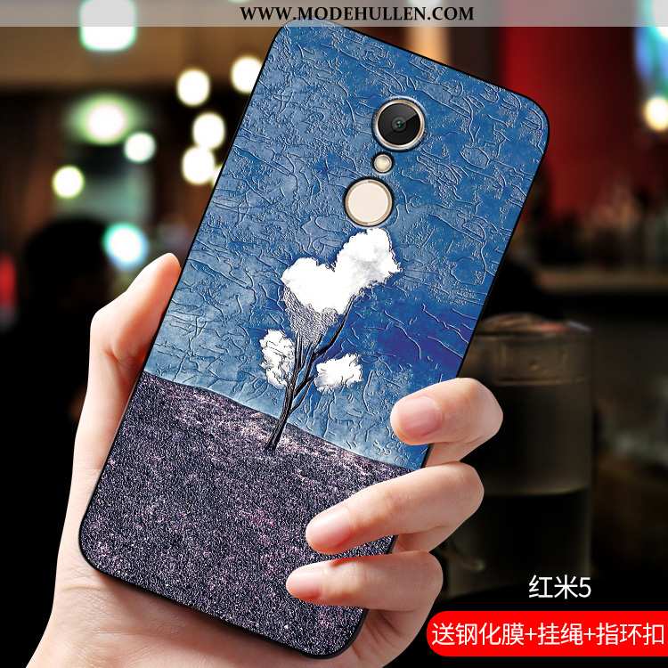 Hülle Xiaomi Redmi 5 Kreativ Prägung Netto Rot Nubuck Case Anti-sturz Neu Blau