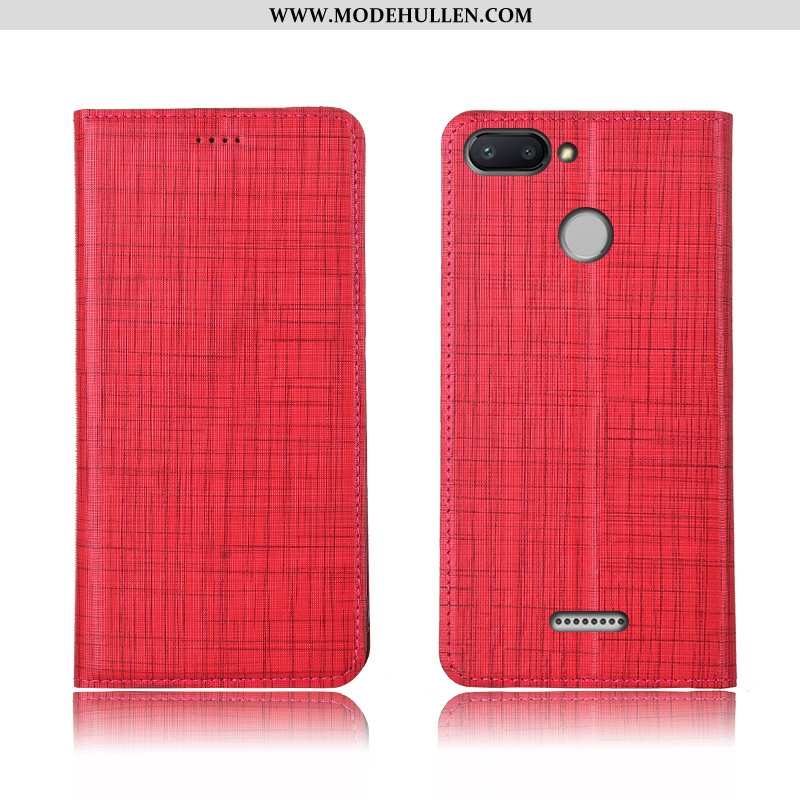 Hülle Xiaomi Redmi 6 Echt Leder Weiche Jugend Clamshell Silikon Schutz Handy Rote