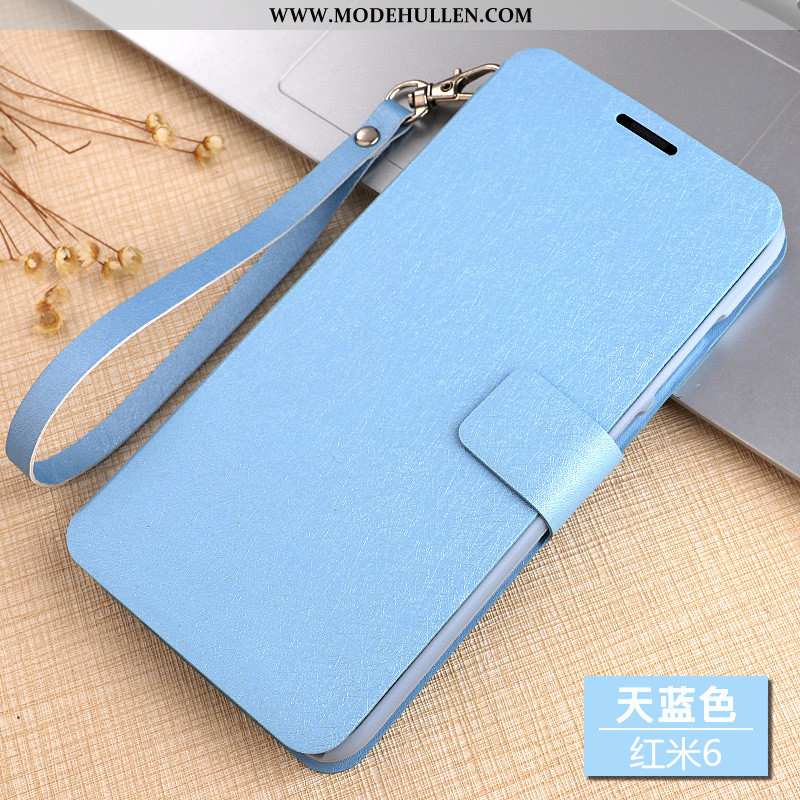 Hülle Xiaomi Redmi 6 Lederhülle Nubuck Clamshell Anti-sturz Handy Rot Blau