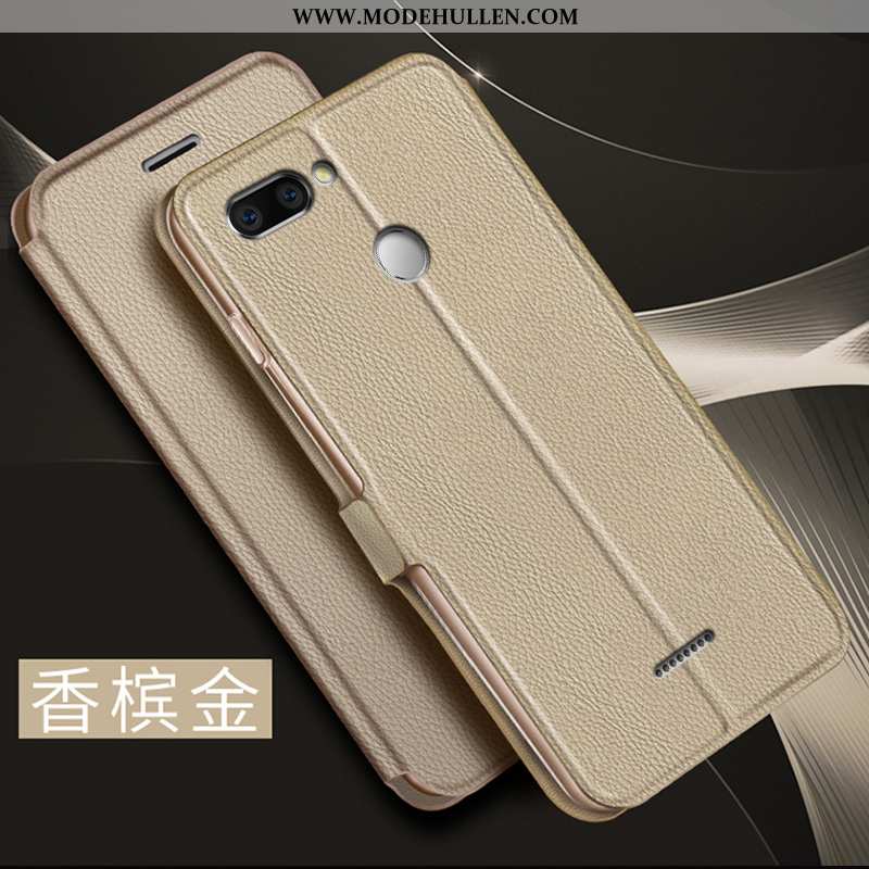 Hülle Xiaomi Redmi 6 Lederhülle Weiche Einfach Handy Case Gold Folio