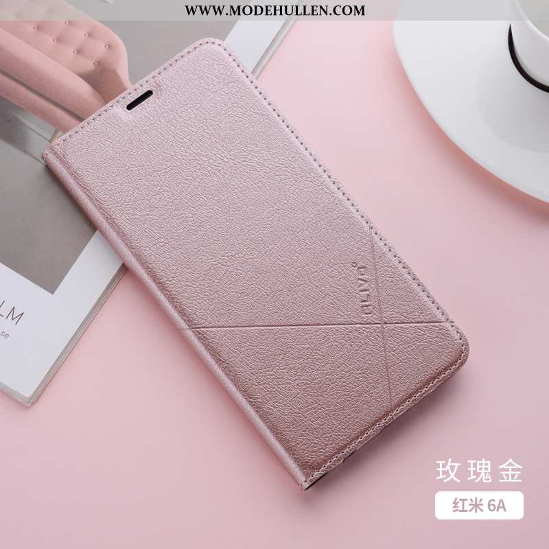 Hülle Xiaomi Redmi 6a Schutz Lederhülle Case Clamshell Kreativ Rot Handy Rosa