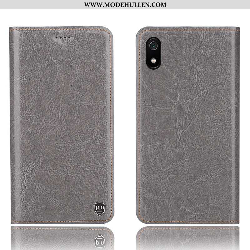 Hülle Xiaomi Redmi 7a Lederhülle Muster Schutz Grau Handy Folio Case