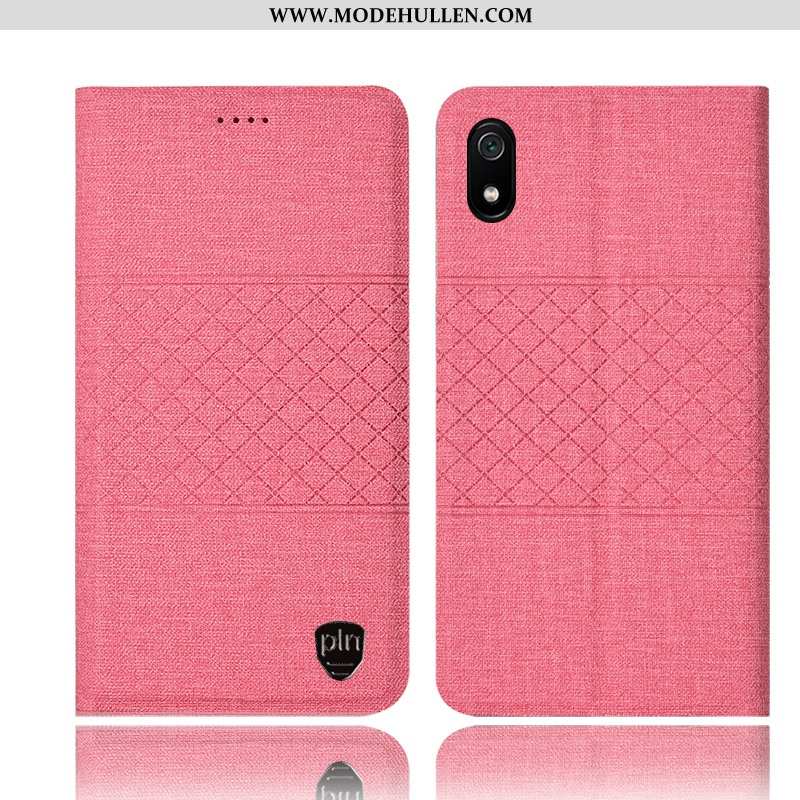 Hülle Xiaomi Redmi 7a Lederhülle Schutz Handy Baumwolle Und Leinen Case Rosa Mini