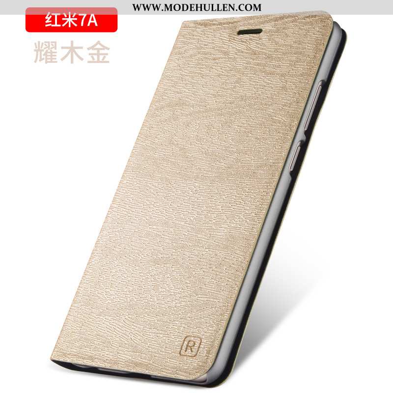 Hülle Xiaomi Redmi 7a Schutz Lederhülle Handy Gold Rot Business Anti-sturz Schwarz