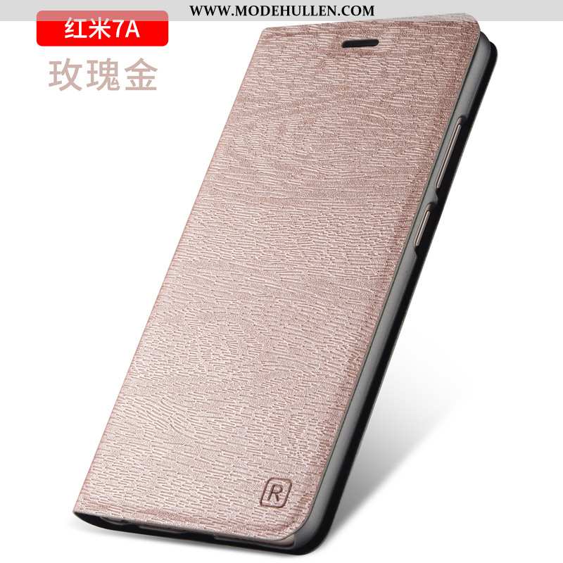 Hülle Xiaomi Redmi 7a Schutz Lederhülle Handy Gold Rot Business Anti-sturz Schwarz