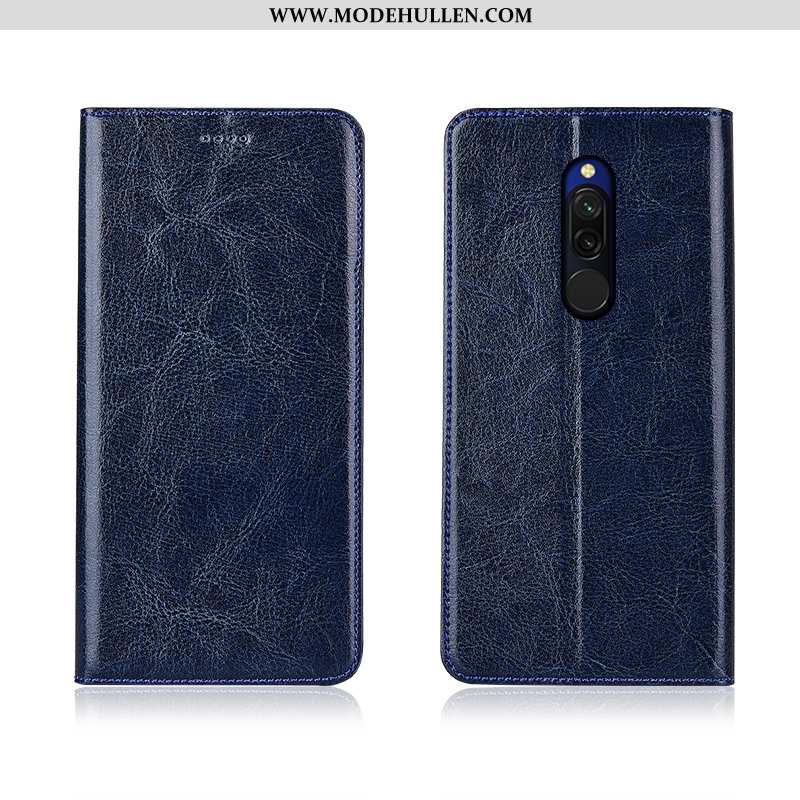 Hülle Xiaomi Redmi 8 Lederhülle Muster Einfassung Rot Case Mini Braun