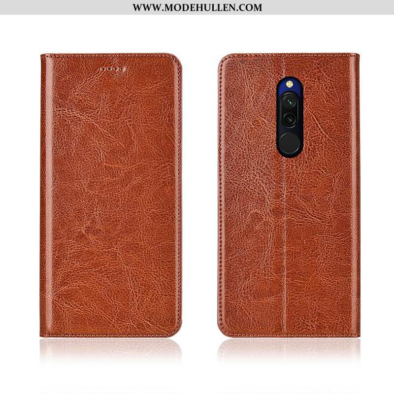 Hülle Xiaomi Redmi 8 Lederhülle Muster Einfassung Rot Case Mini Braun