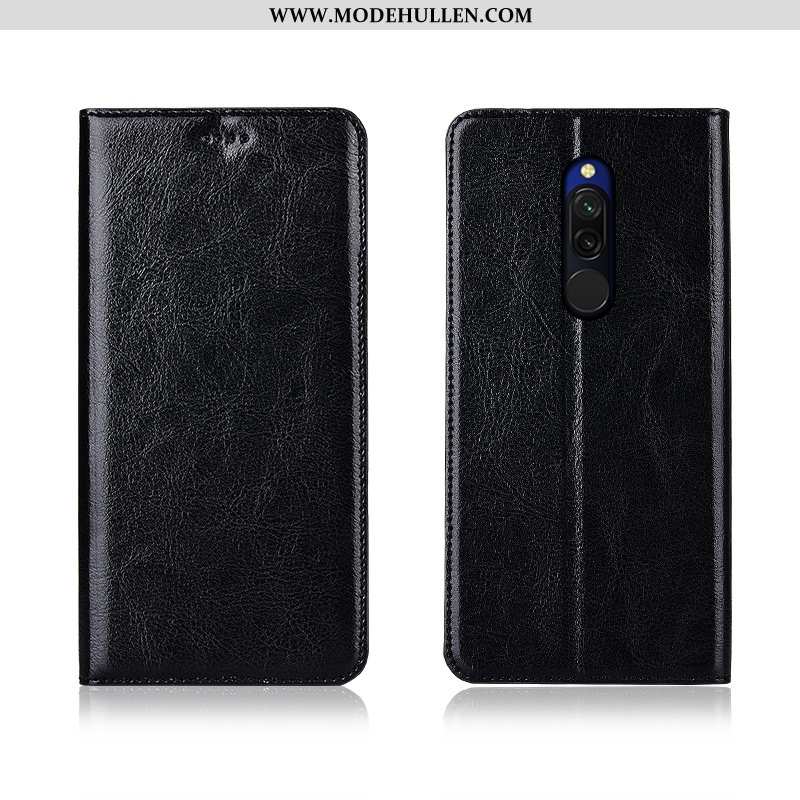 Hülle Xiaomi Redmi 8 Lederhülle Muster Einfassung Rot Case Mini Braun