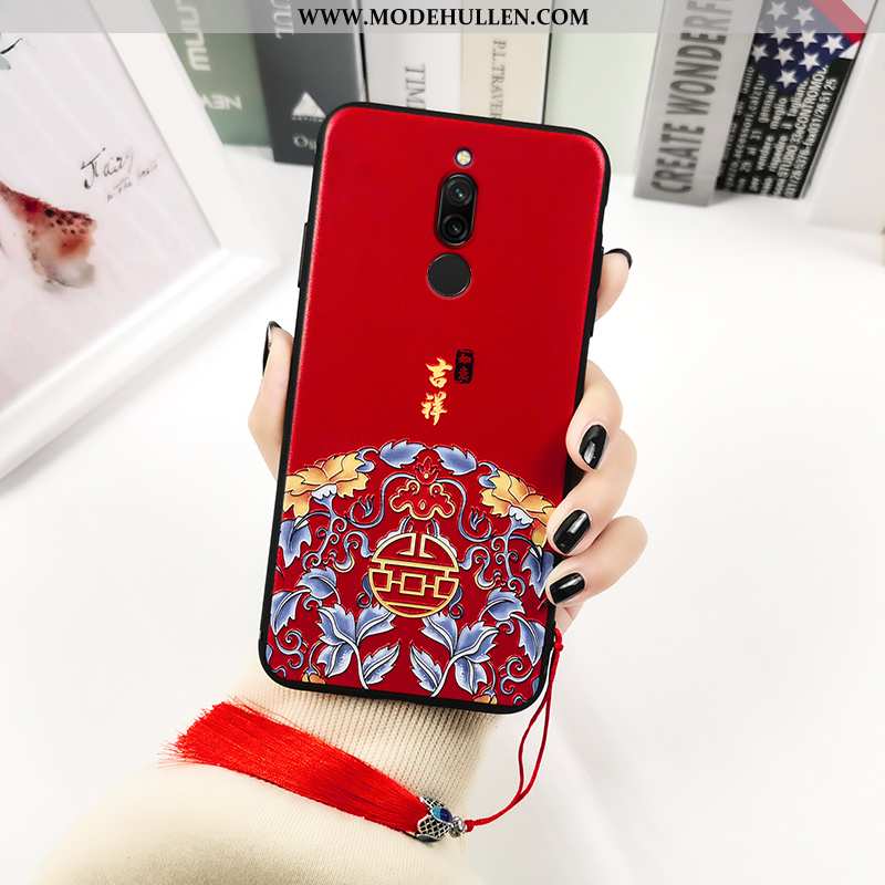 Hülle Xiaomi Redmi 8 Retro Trend Schwarz Netto Rot Prägung Totem Palast