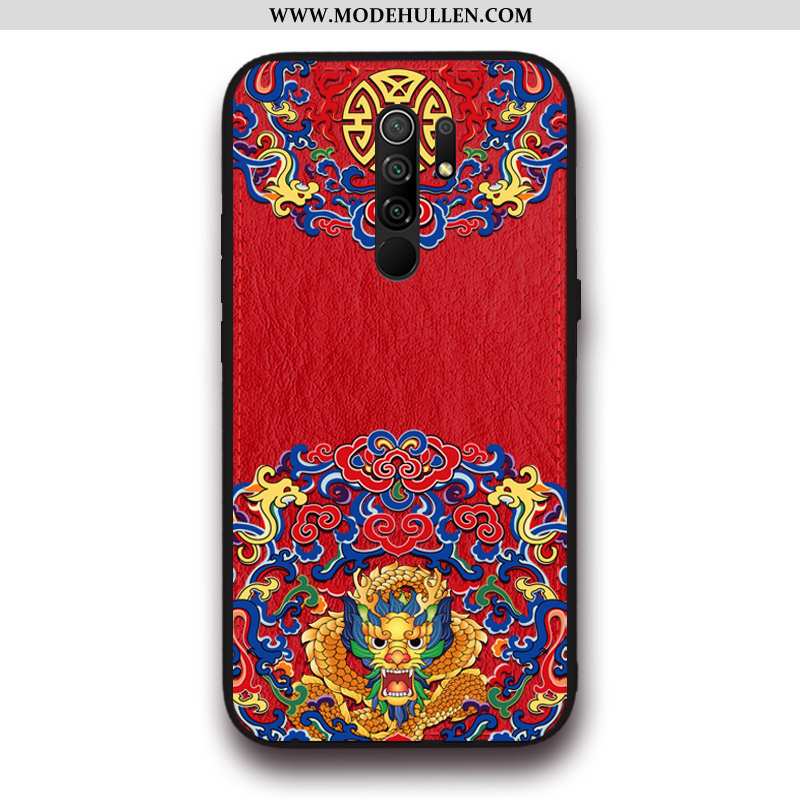 Hülle Xiaomi Redmi 9 Leder Muster Chinesische Art Neu Silikon Anti-sturz Schutz Rote