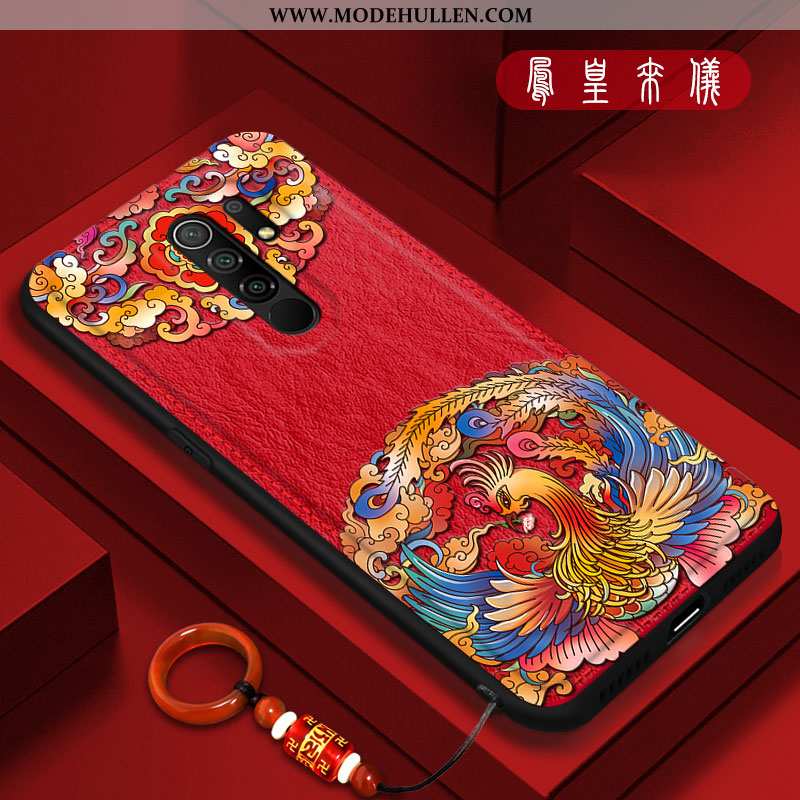 Hülle Xiaomi Redmi 9 Leder Muster Chinesische Art Neu Silikon Anti-sturz Schutz Rote