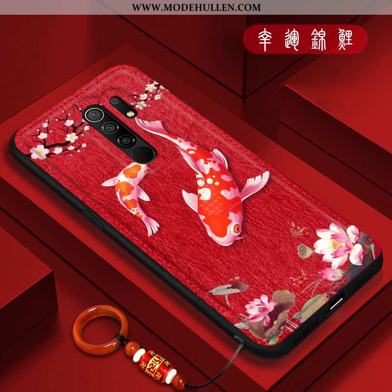 Hülle Xiaomi Redmi 9 Leder Muster Chinesische Art Neu Silikon Anti-sturz Schutz Rote