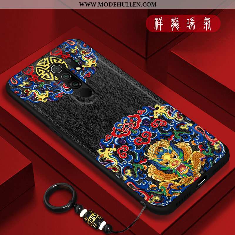 Hülle Xiaomi Redmi 9 Leder Muster Chinesische Art Neu Silikon Anti-sturz Schutz Rote