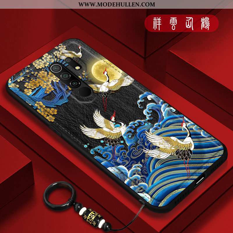 Hülle Xiaomi Redmi 9 Leder Muster Chinesische Art Neu Silikon Anti-sturz Schutz Rote