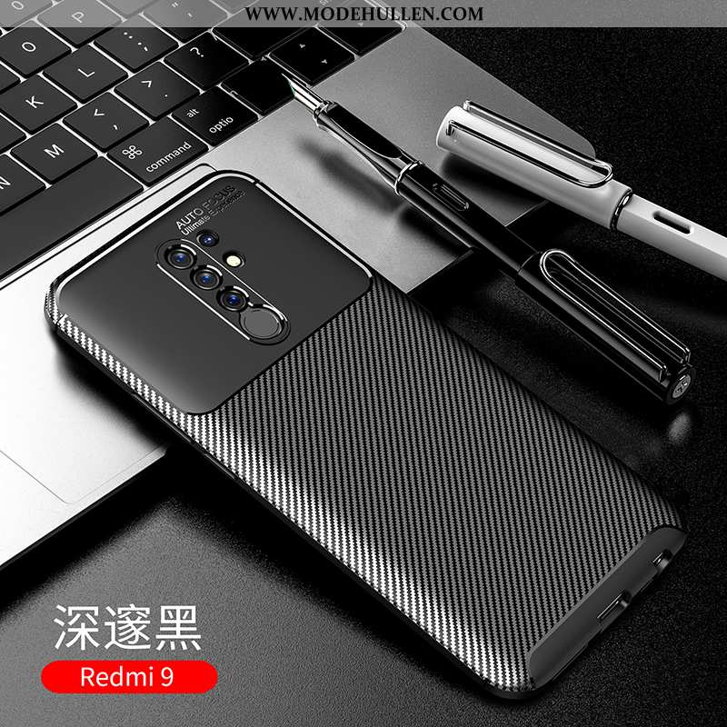 Hülle Xiaomi Redmi 9 Schutz Nubuck Schwarz Case Faser Handy