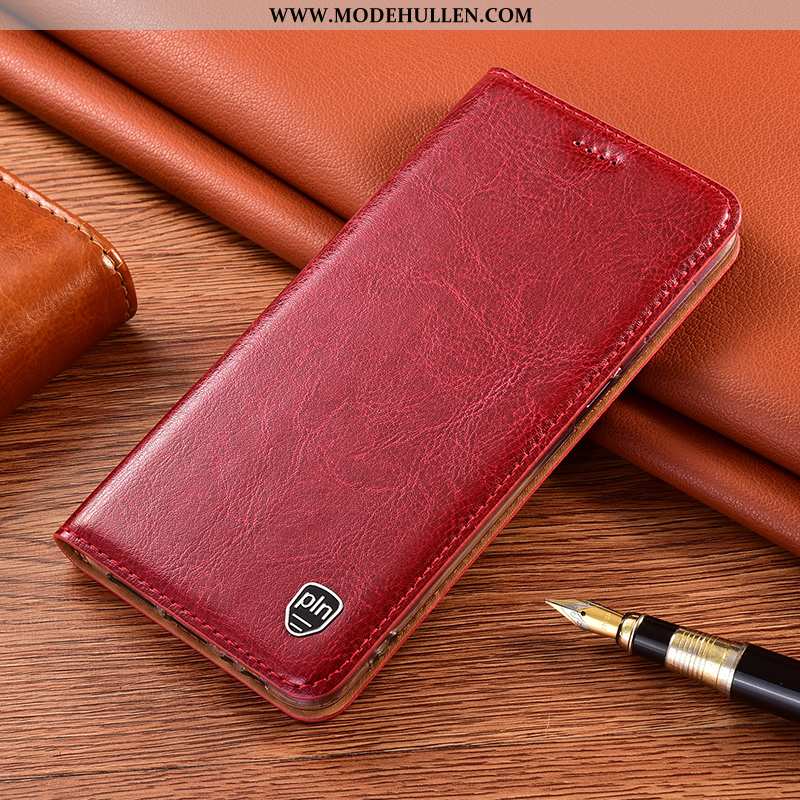 Hülle Xiaomi Redmi 9a Schutz Echt Leder Case Rosa Mini Rot