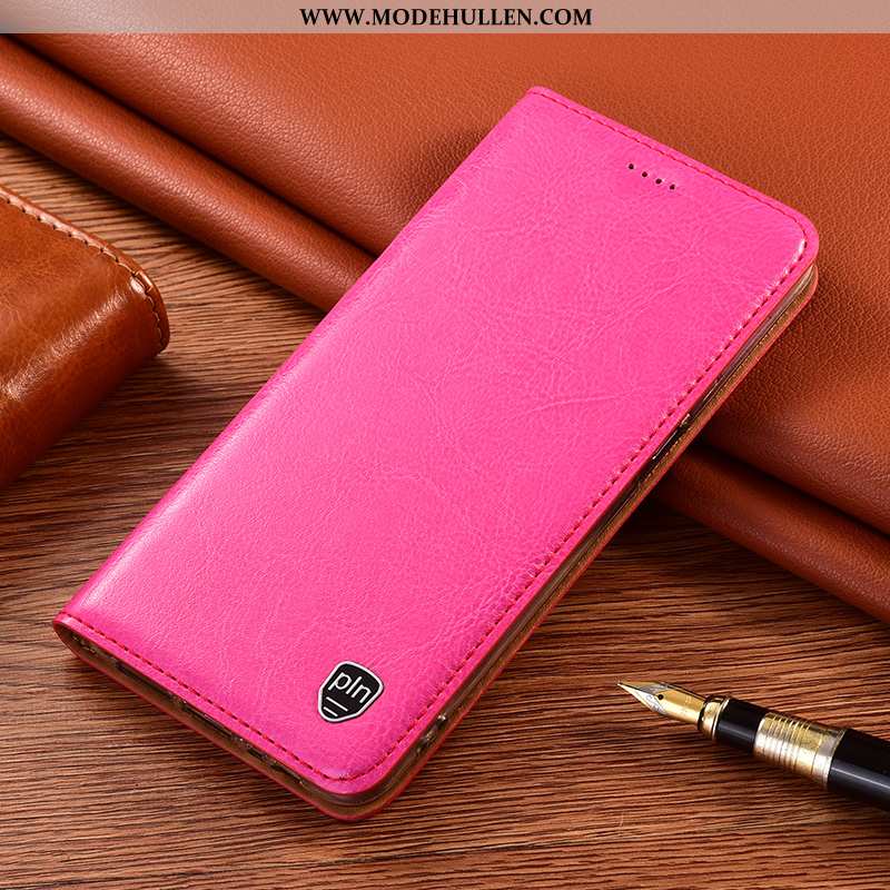 Hülle Xiaomi Redmi 9a Schutz Echt Leder Case Rosa Mini Rot