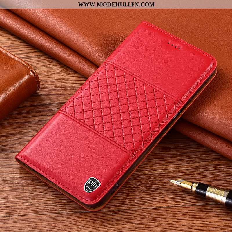 Hülle Xiaomi Redmi 9a Schutz Echt Leder Case Rot Mini Handy Blau