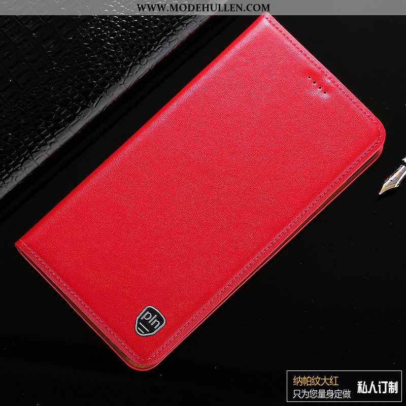 Hülle Xiaomi Redmi 9a Schutz Echt Leder Rot Mini Folio Case Gelb Gelbe