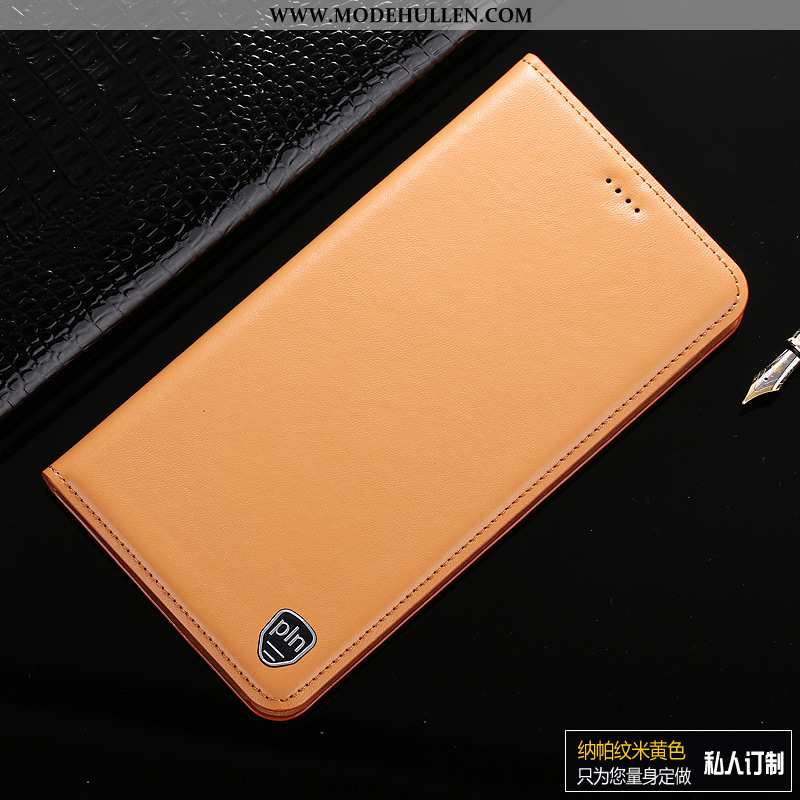 Hülle Xiaomi Redmi 9a Schutz Echt Leder Rot Mini Folio Case Gelb Gelbe