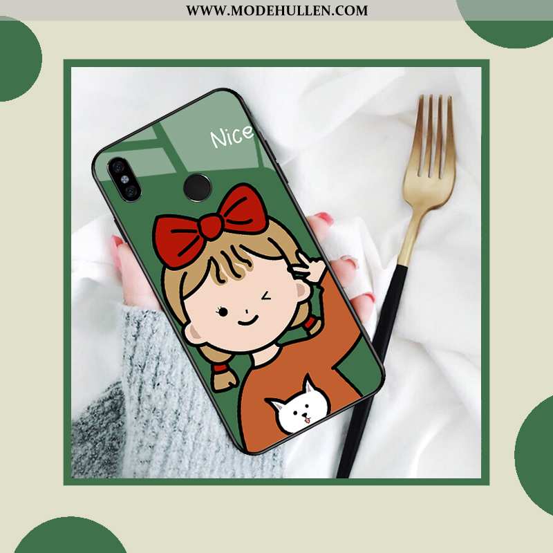 Hülle Xiaomi Redmi Note 6 Pro Glas Karikatur Spiegel Case Grün Nette Mini