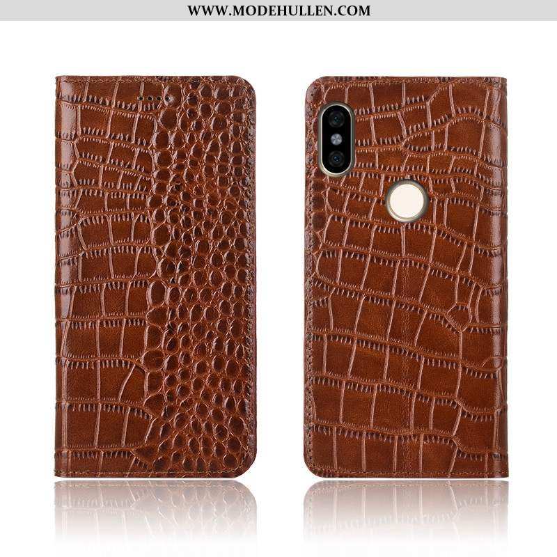 Hülle Xiaomi Redmi Note 6 Pro Lederhülle Echt Leder Case Clamshell Silikon Anti-sturz Rot Braun