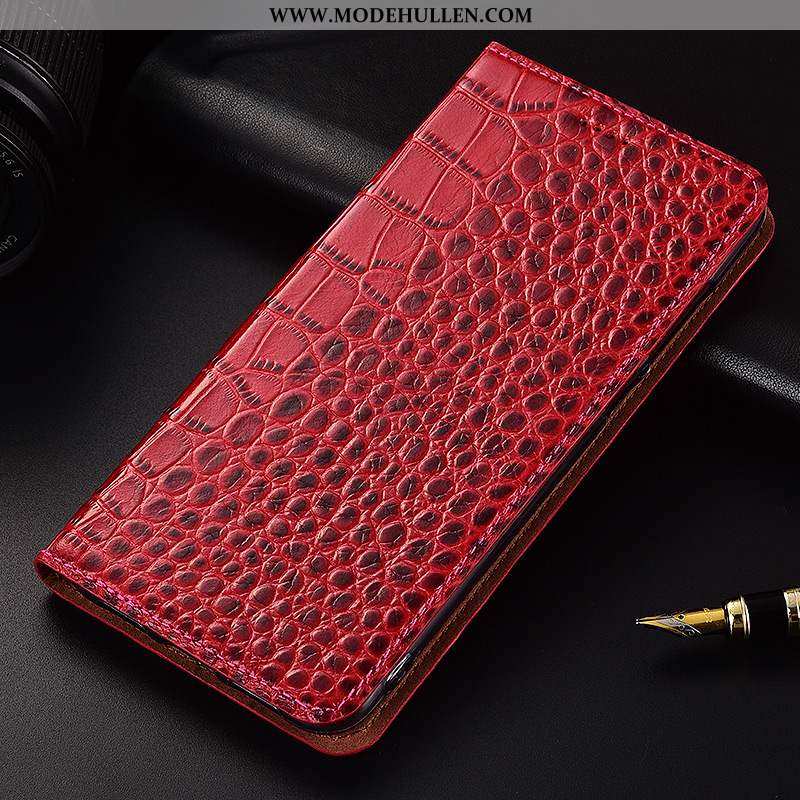 Hülle Xiaomi Redmi Note 6 Pro Lederhülle Echt Leder Case Clamshell Silikon Anti-sturz Rot Braun