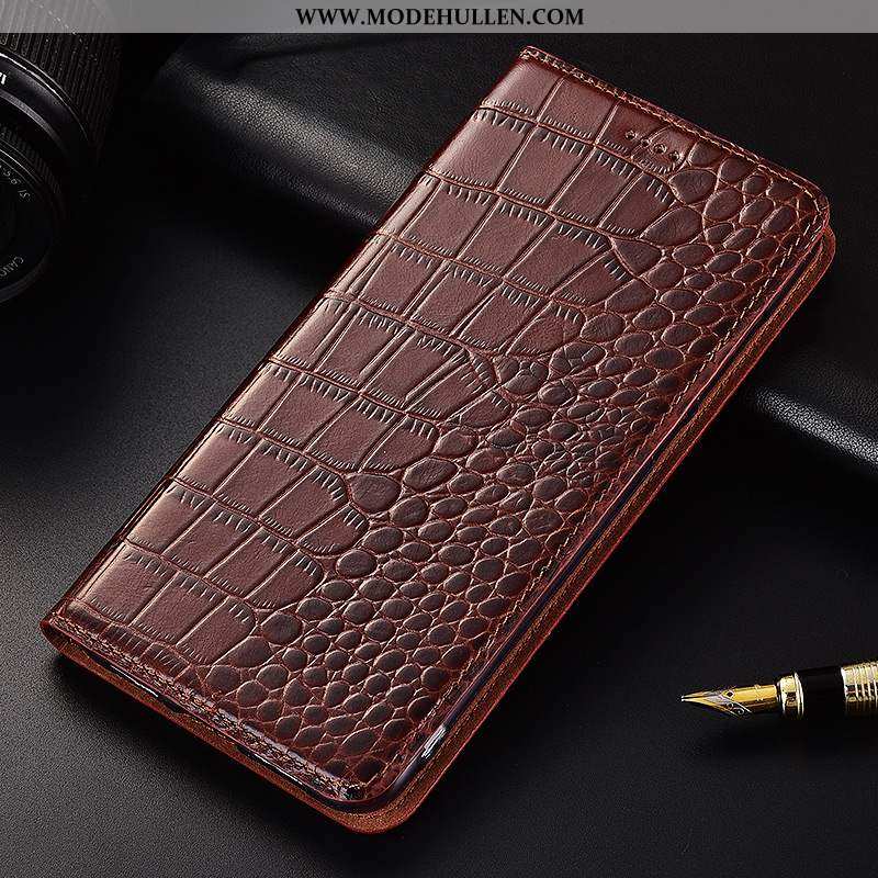 Hülle Xiaomi Redmi Note 6 Pro Lederhülle Echt Leder Case Clamshell Silikon Anti-sturz Rot Braun