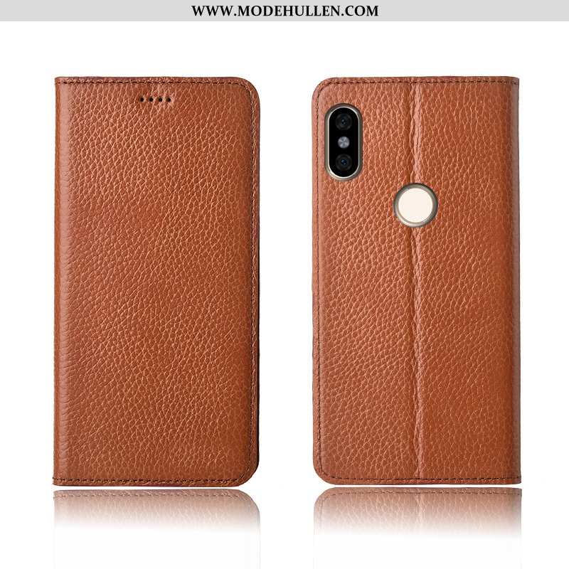 Hülle Xiaomi Redmi Note 6 Pro Silikon Schutz Litchi Lederhülle Neu Einfassung Handy Rosa