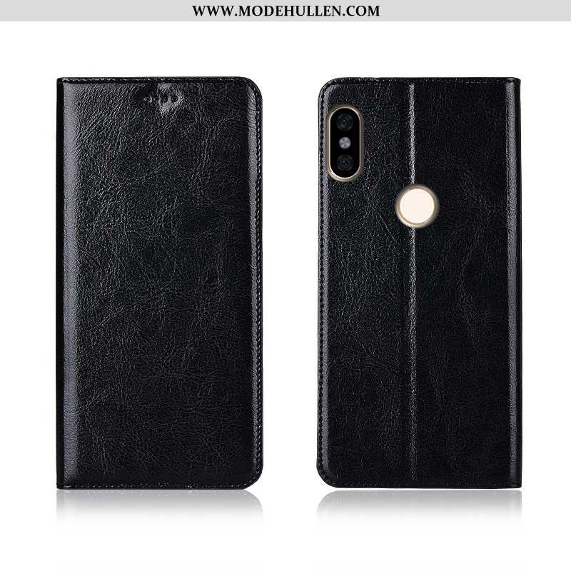 Hülle Xiaomi Redmi Note 6 Pro Weiche Silikon Rot Echt Leder Case Clamshell Muster Schwarz