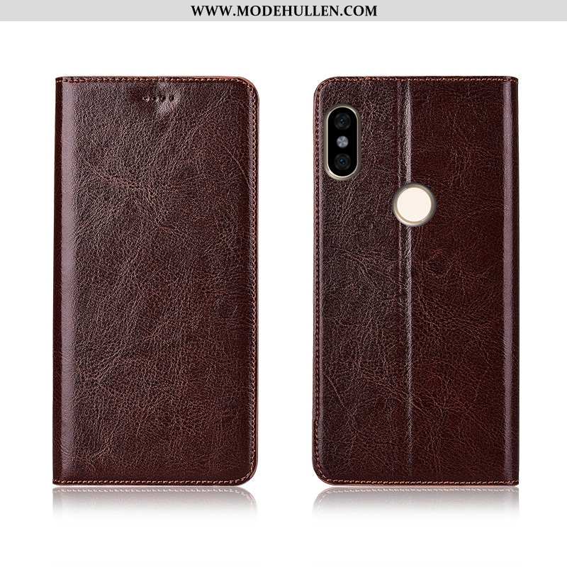 Hülle Xiaomi Redmi Note 6 Pro Weiche Silikon Rot Echt Leder Case Clamshell Muster Schwarz