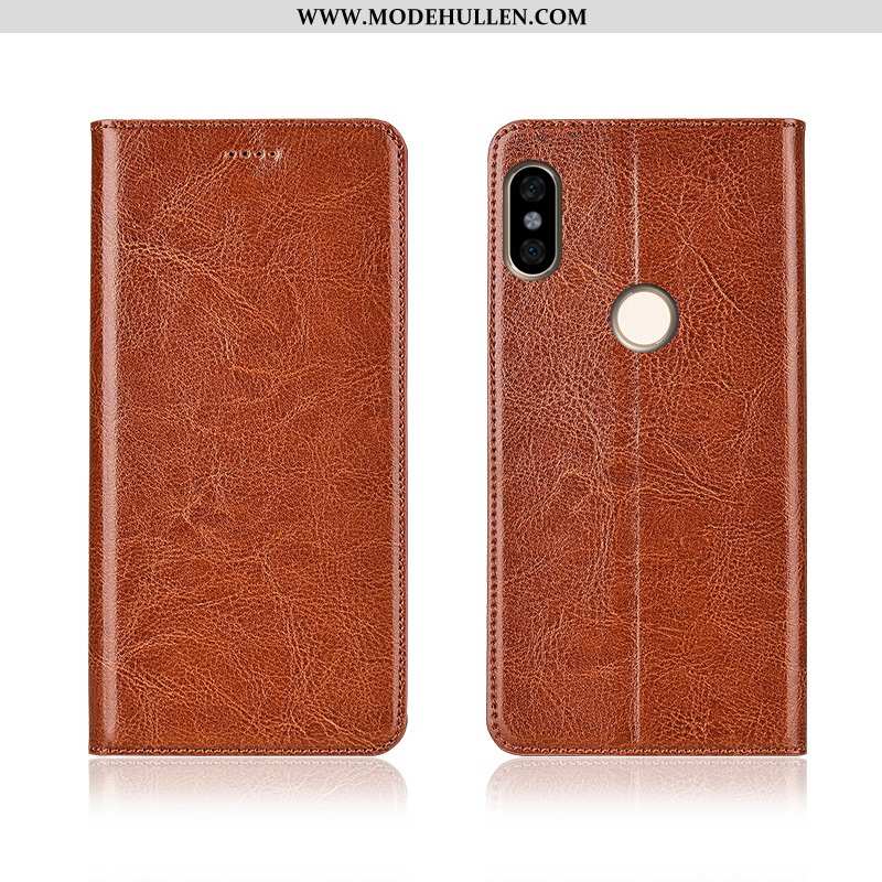 Hülle Xiaomi Redmi Note 6 Pro Weiche Silikon Rot Echt Leder Case Clamshell Muster Schwarz