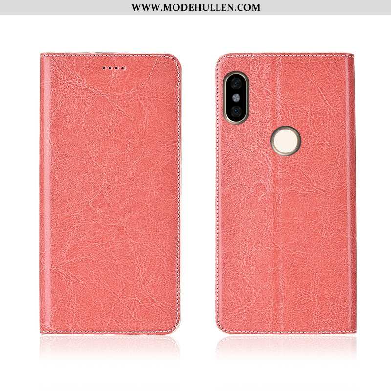 Hülle Xiaomi Redmi Note 6 Pro Weiche Silikon Rot Echt Leder Case Clamshell Muster Schwarz