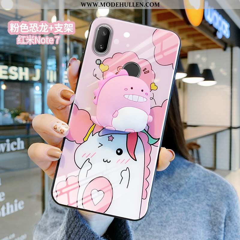 Hülle Xiaomi Redmi Note 7 Karikatur Nette Glas Spiegel Rosa Case Liebhaber