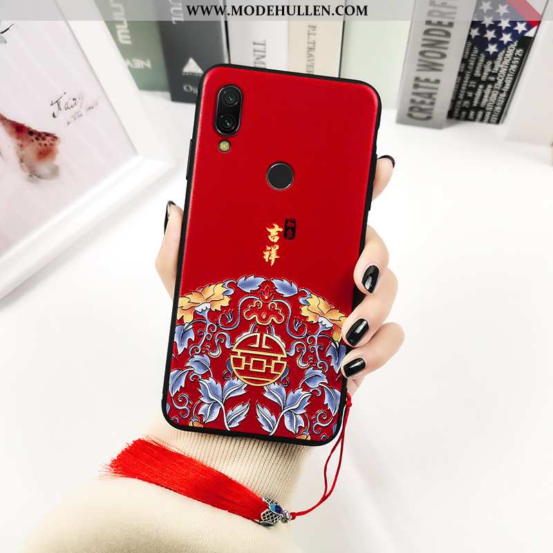 Hülle Xiaomi Redmi Note 7 Retro Trend Rot Prägung Schutz Totem Schwarz