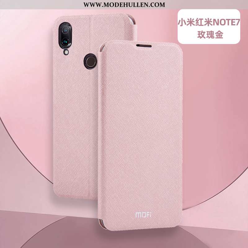 Hülle Xiaomi Redmi Note 7 Silikon Schutz Rot Handy Mini Lederhülle Rosa