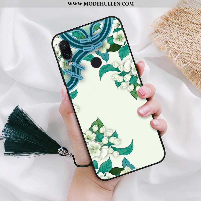 Hülle Xiaomi Redmi Note 7 Weiche Silikon Einfassung Chinesische Art Blumen Nubuck Grün