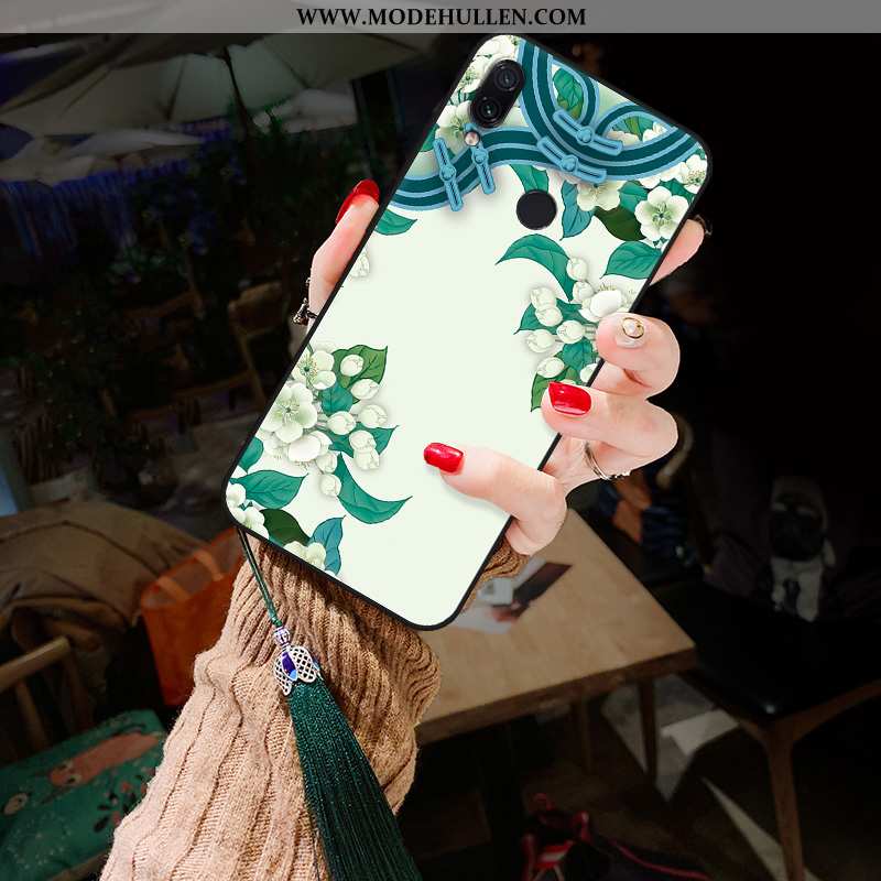 Hülle Xiaomi Redmi Note 7 Weiche Silikon Einfassung Chinesische Art Blumen Nubuck Grün
