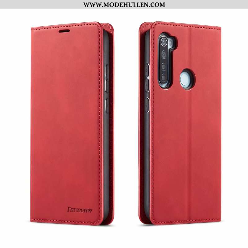 Hülle Xiaomi Redmi Note 8t Geldbörse Weiche Rot Folio Lederhülle Schwarz