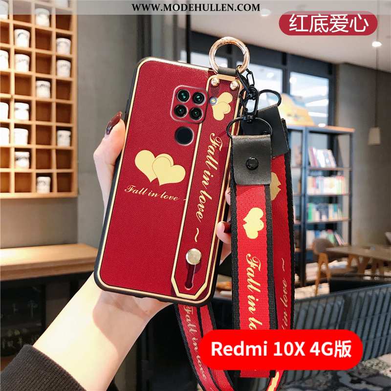 Hülle Xiaomi Redmi Note 9 Nubuck Hängende Verzierungen Schutz Rot Mini Weiche Blau