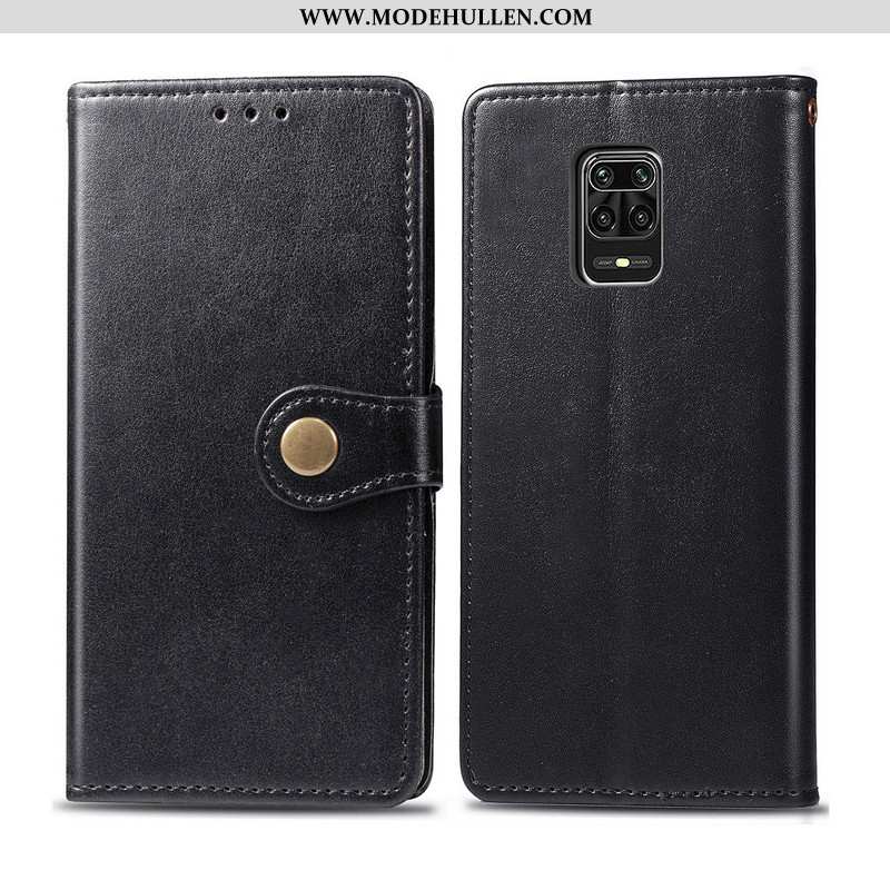 Hülle Xiaomi Redmi Note 9 Pro Leder Schutz Schwarz Business Folio Handy