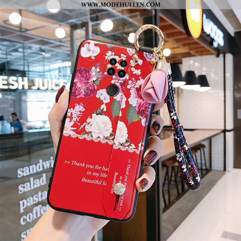 Hülle Xiaomi Redmi Note 9 Schutz Nubuck Halterung Handy Rot Liebhaber Weiche Rosa