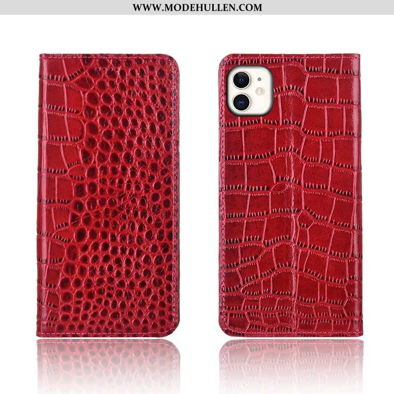 Hülle iPhone 11 Lederhülle Kreativ Clamshell Krokodilmuster Anti-sturz Silikon Case Braun