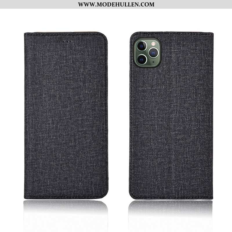 Hülle iPhone 11 Pro Max Lederhülle Silikon Case Schwarz Clamshell Einfach